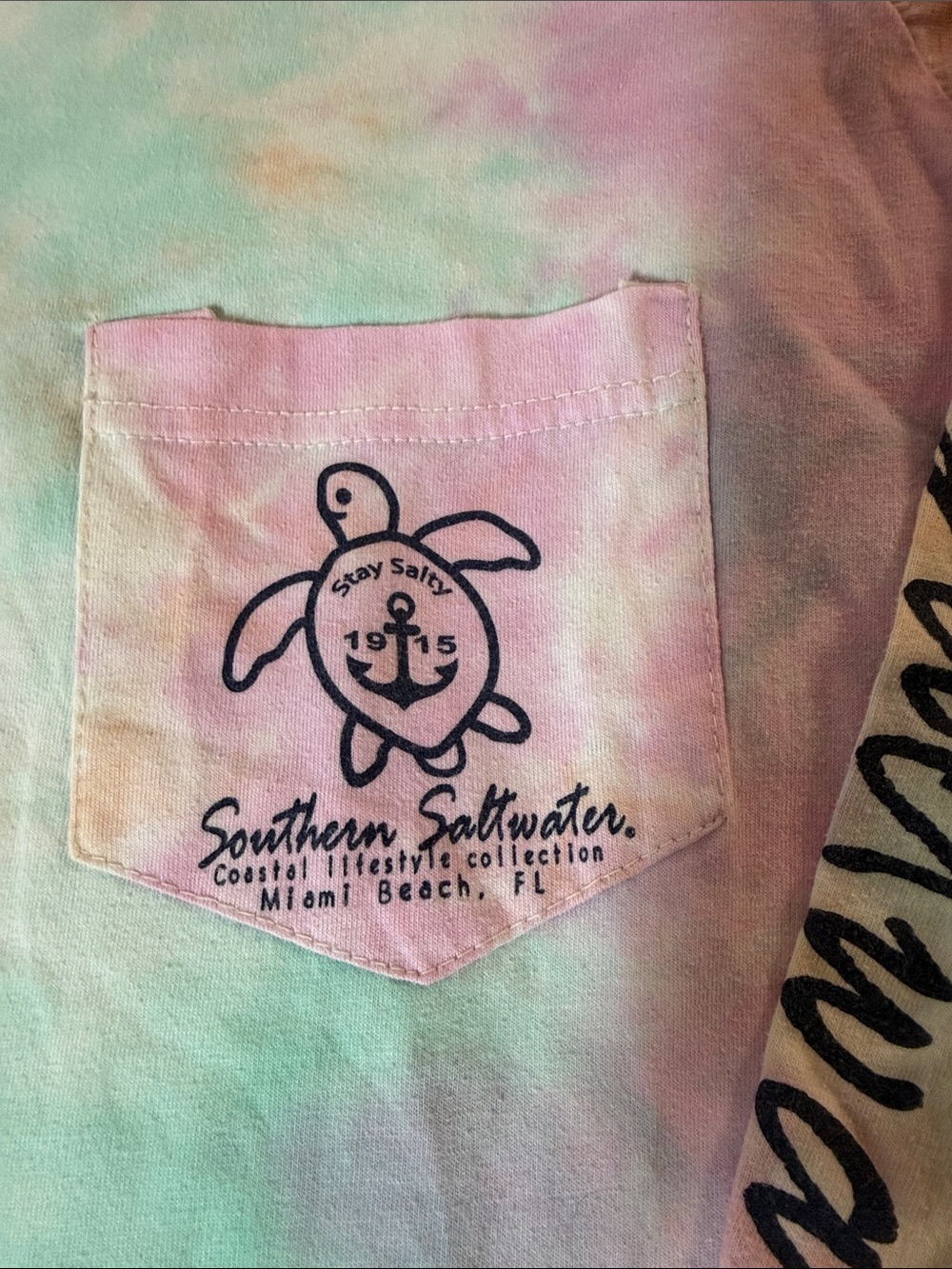 Exist Pastel Tie-Dye Long Sleeve Tee with Sea Turtle Pocket - Picture 3 of 8
